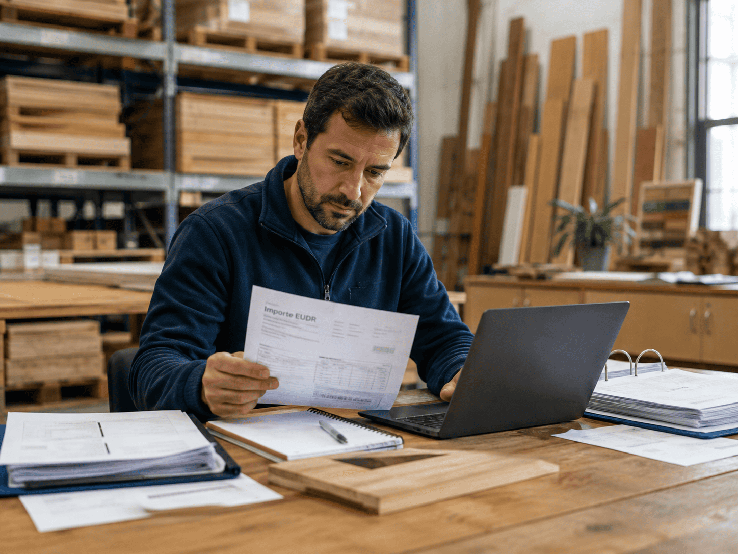 Pyme del sector madera revisando documentación para una operación EUDR