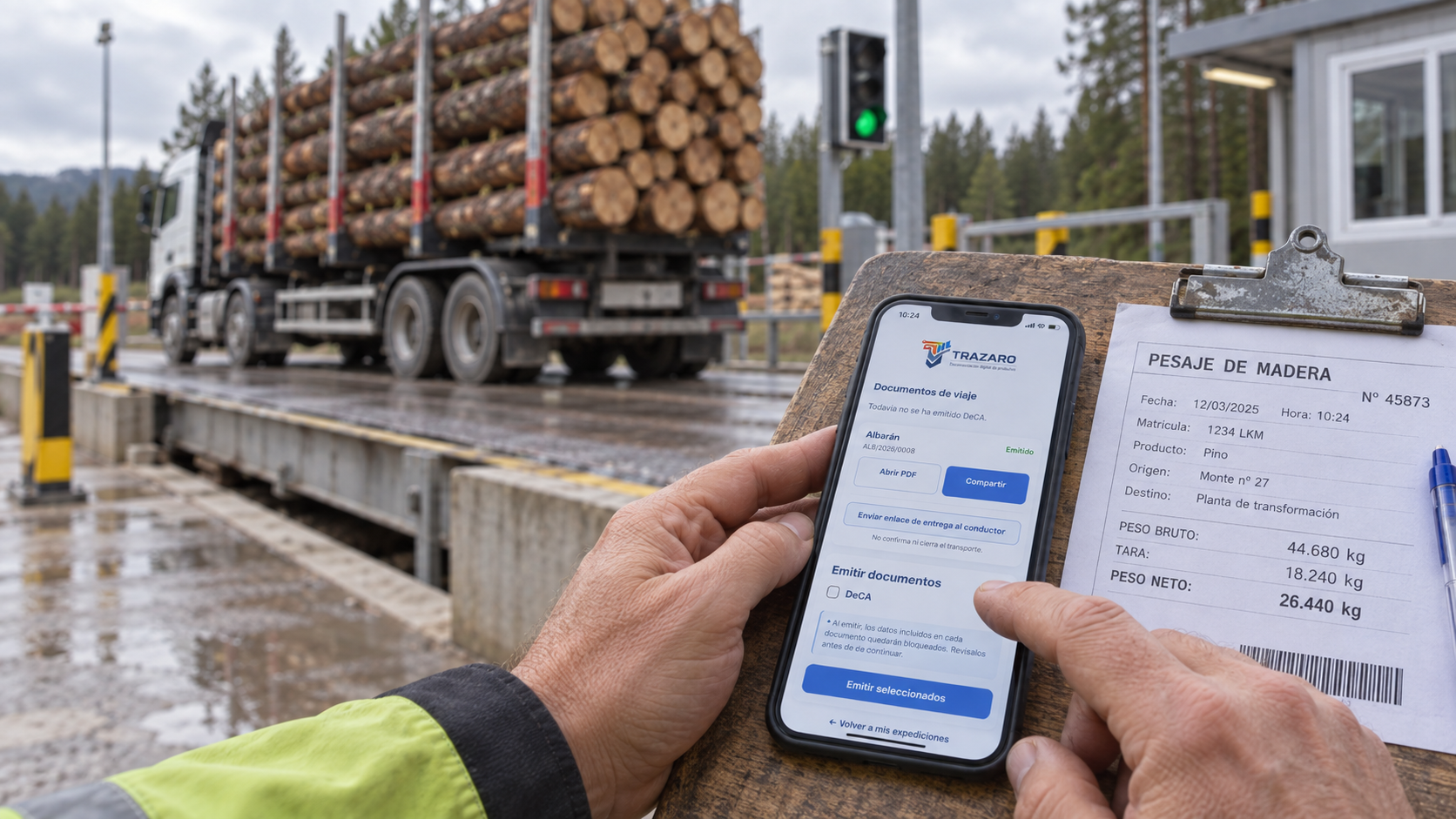 Operativa diaria de transporte con expediente digital, ticket de báscula y documentación